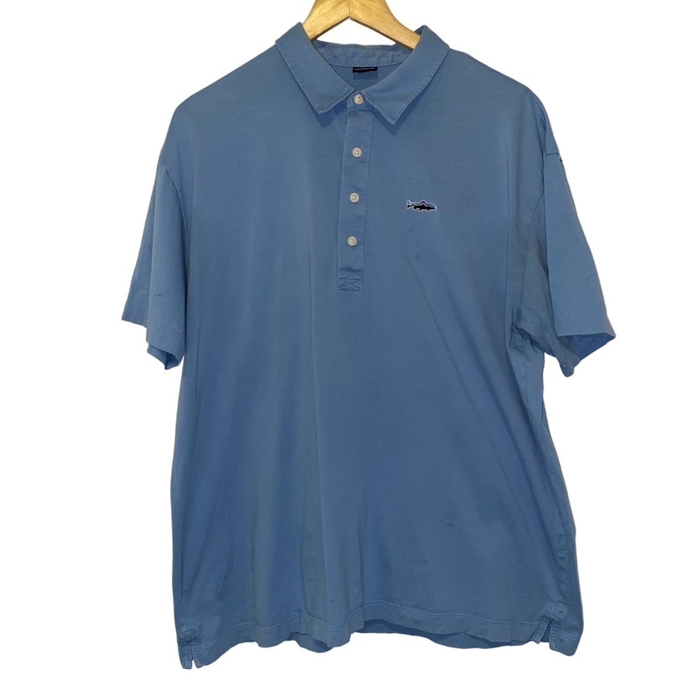 Patagonia Blue Organic Cotton Blue Logo Shortsleeve Polo Shirt L/XL